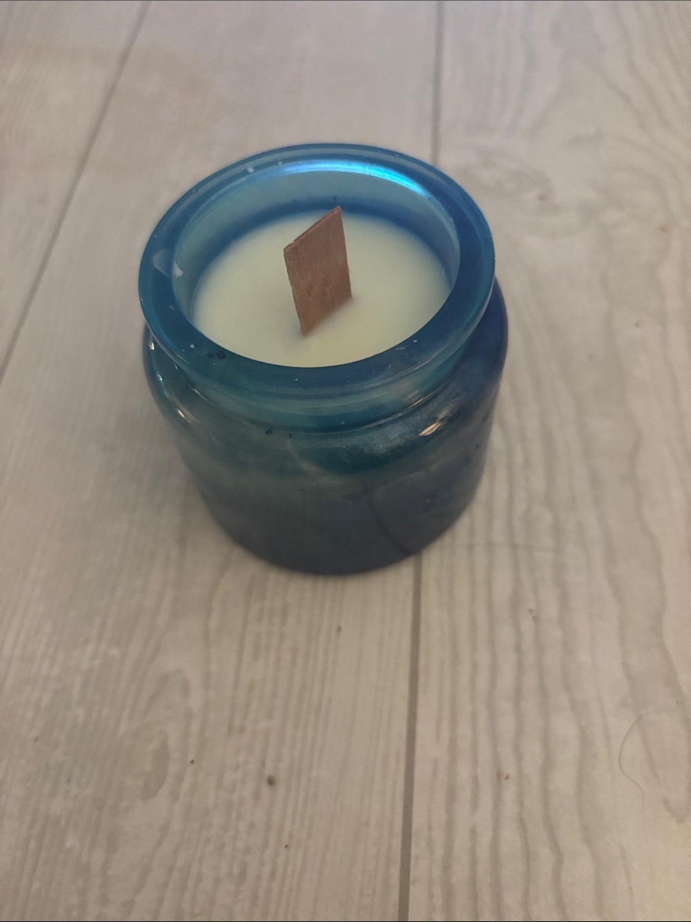 Blue Resin Jar Soya wood wick  Candle